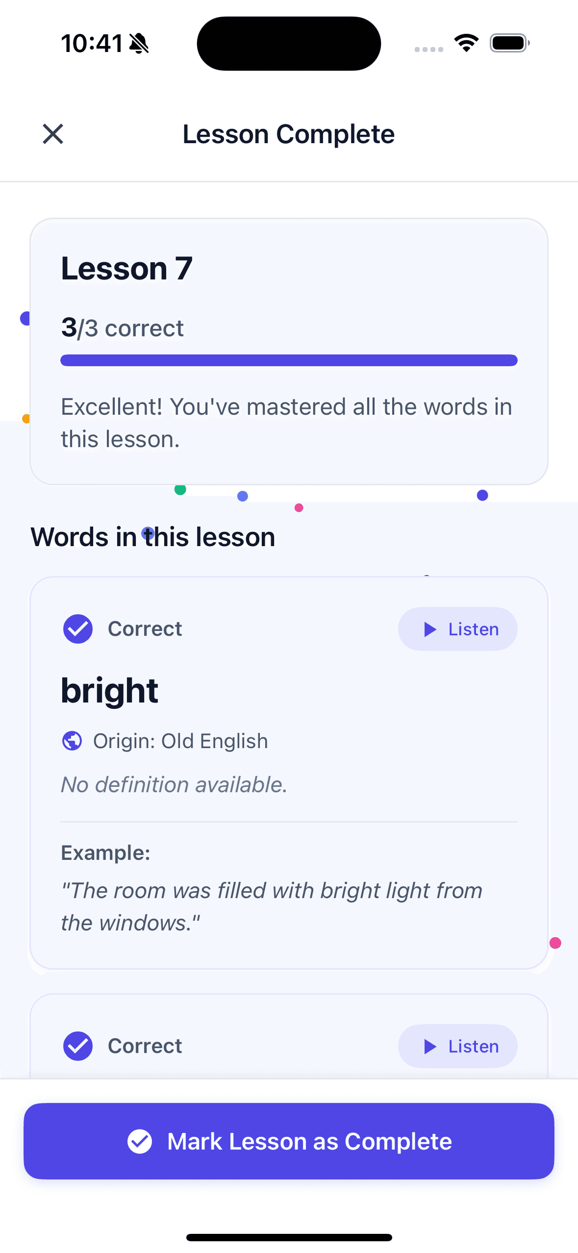 Word Lists Screen
